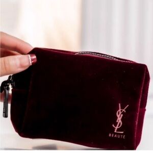 NWT YSL Beaute Dark Burgundy Velvet Zip Up Pouch